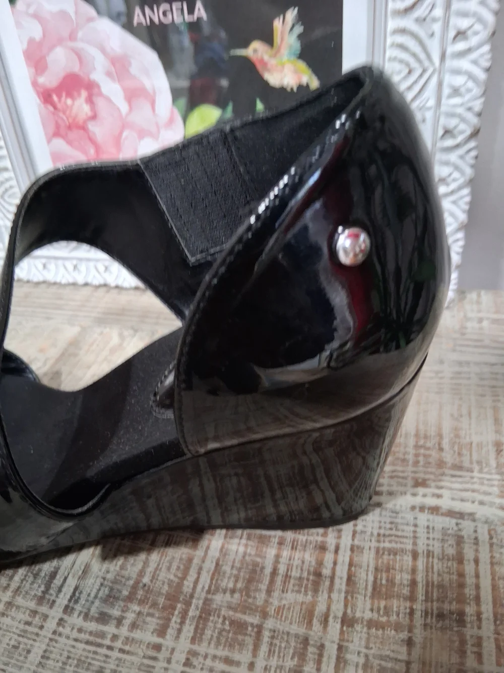 Jones New York Black Patent Wedge Sandals